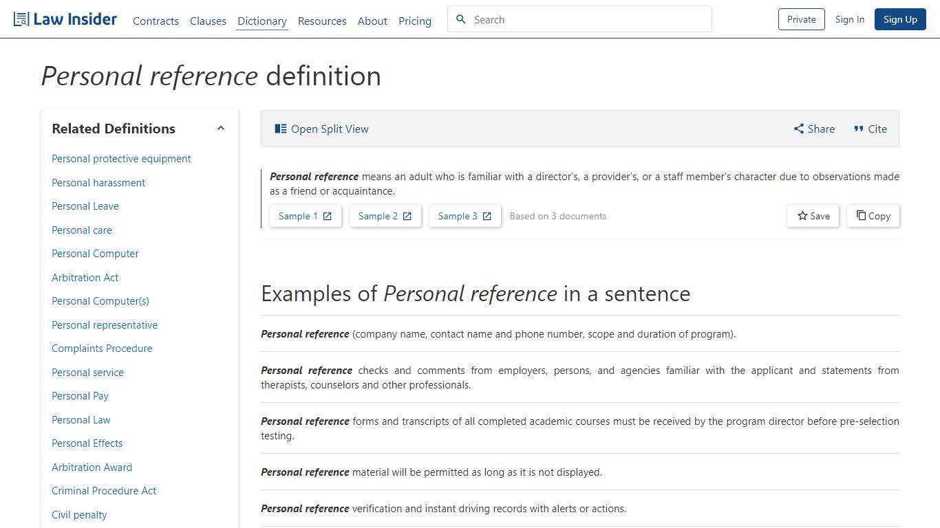Personal reference Definition | Law Insider