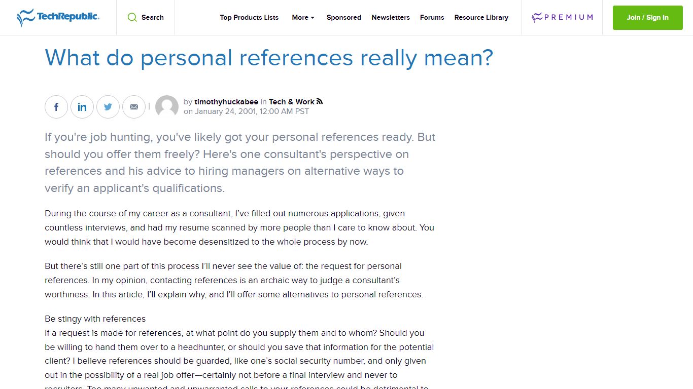What do personal references really mean? | TechRepublic
