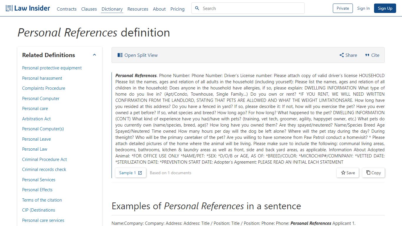 Personal References Definition | Law Insider